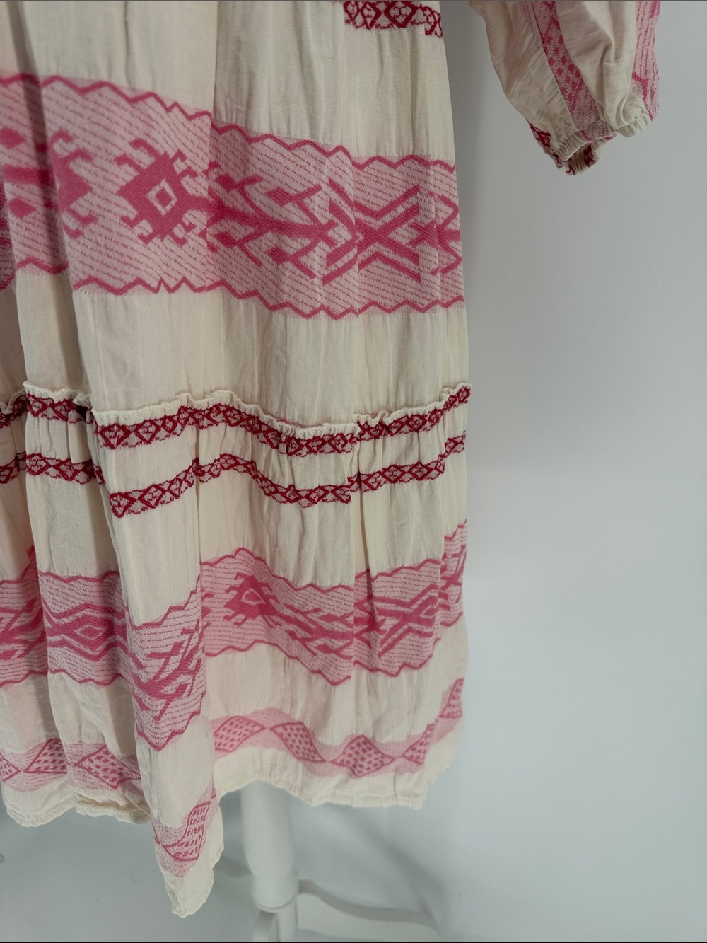 Flowers For Friends Embroidered Mini Dress XS Pink Cream Cottagecore Boho - Picture 4 of 8